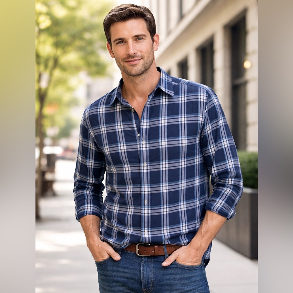 Michael Kors Men’s Blue Plaid Button Down Shirt – Size XL